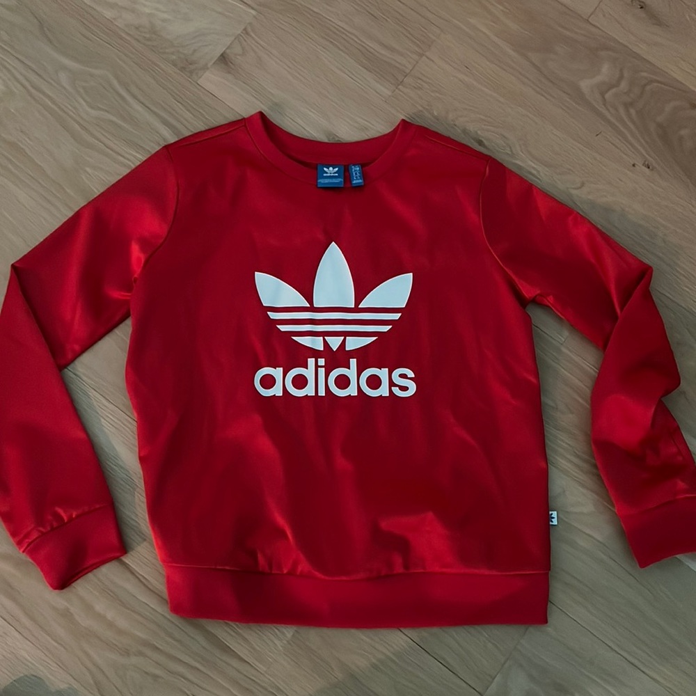 Adidas Womens Size S Trefoil Crewneck Pullover Sweatshirt Long Sleeve White Logo